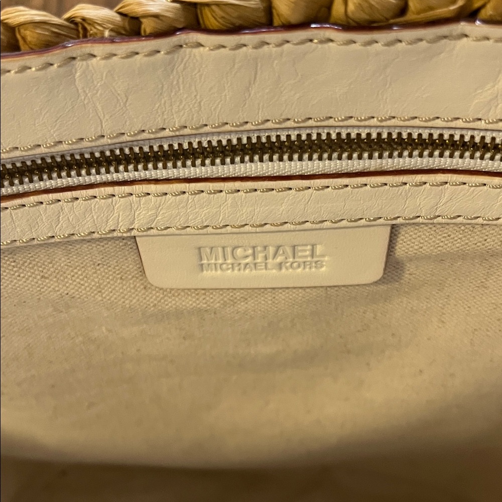 Michael Kors Natural Straw Tote with White Trim and Gold Hardware - Picture 7 of 8